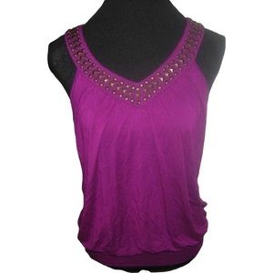 XXI (TWENTY ONE) MAGENTA V-NECK TOP SMALL-EUC